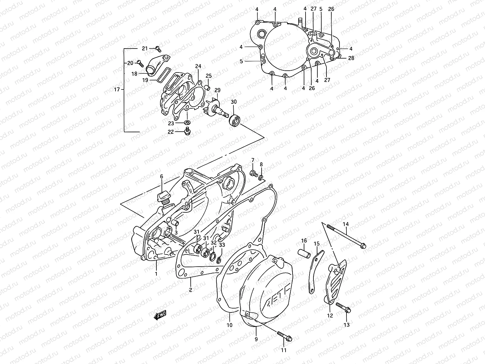 4 - CRANKCASE COVER- WATER PUMP (MODEL K)