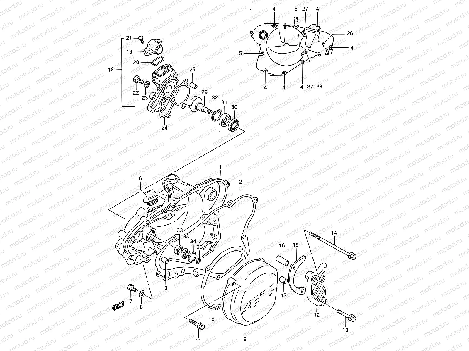4 - CRANKCASE COVER- WATER PUMP (MODEL K)