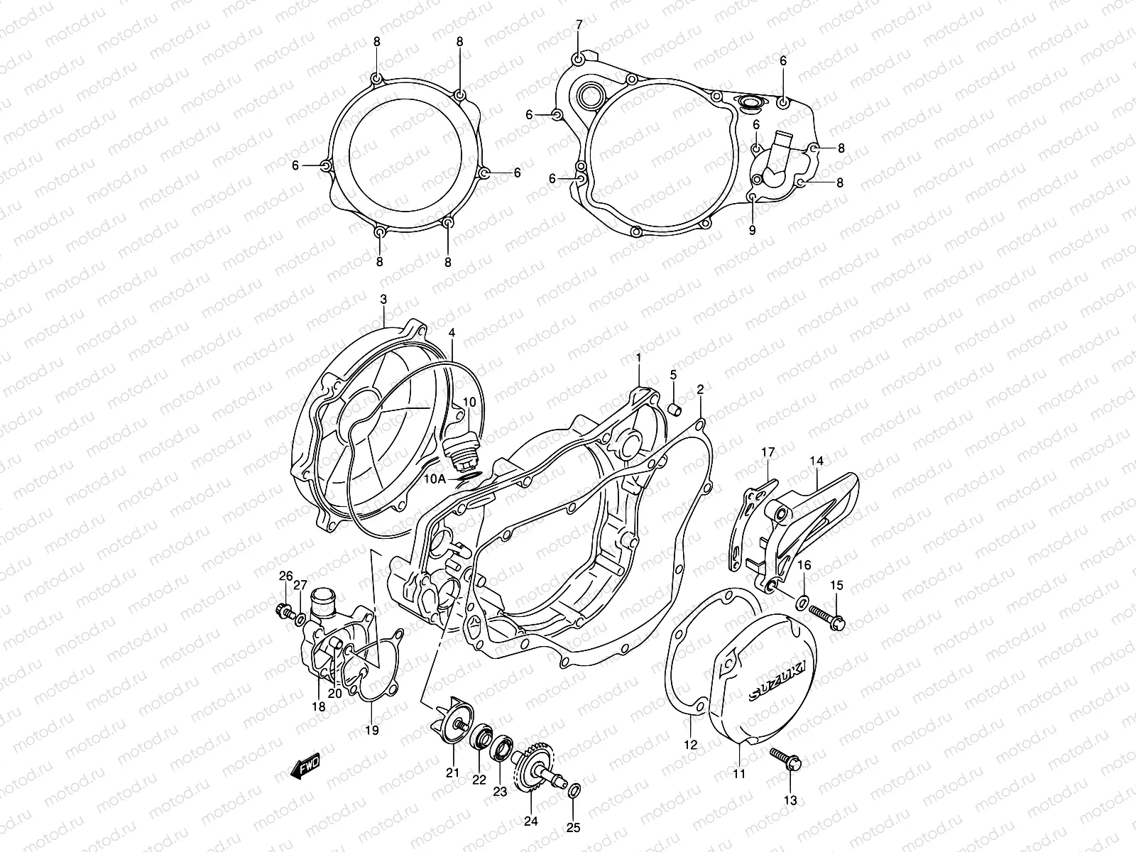 4 - CRANKCASE COVER- WATER PUMP (MODEL K1/K2)