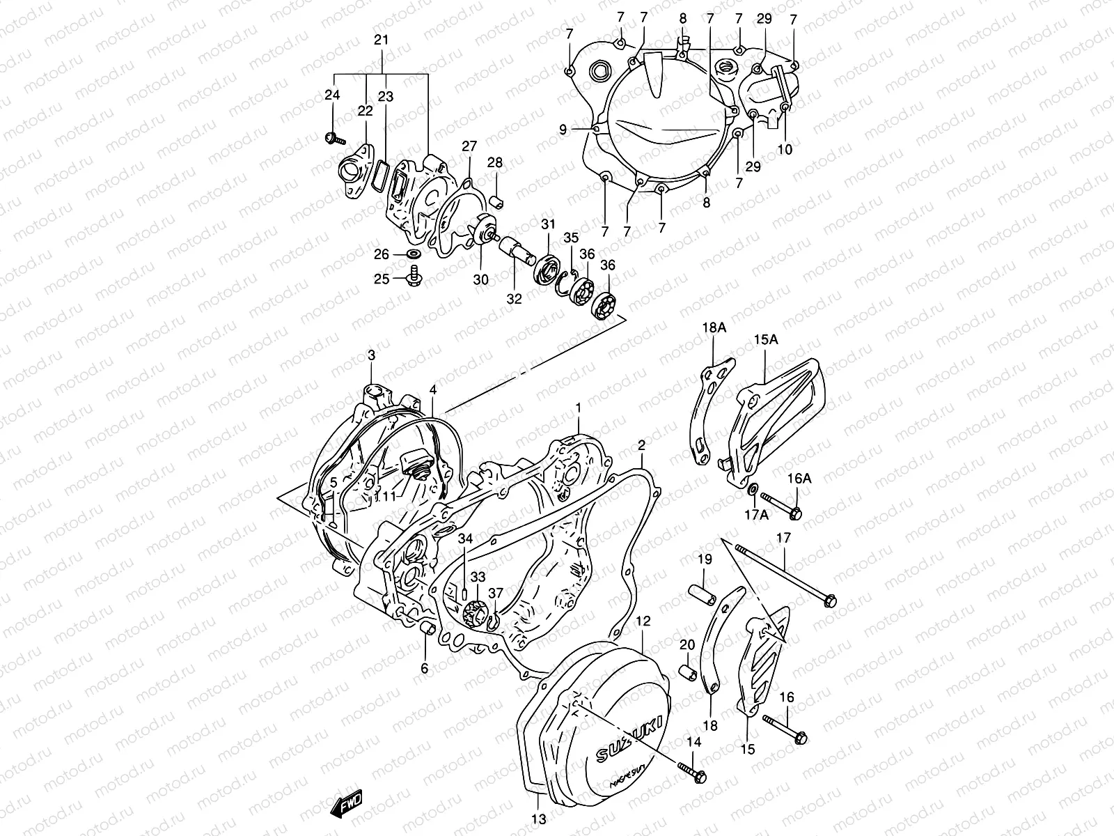 4 - CRANKCASE COVER- WATER PUMP (MODEL T/V)