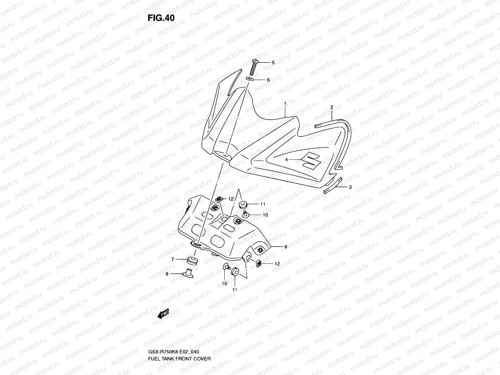 40 - FUEL TANK FRONT C0VER (MODEL K8)