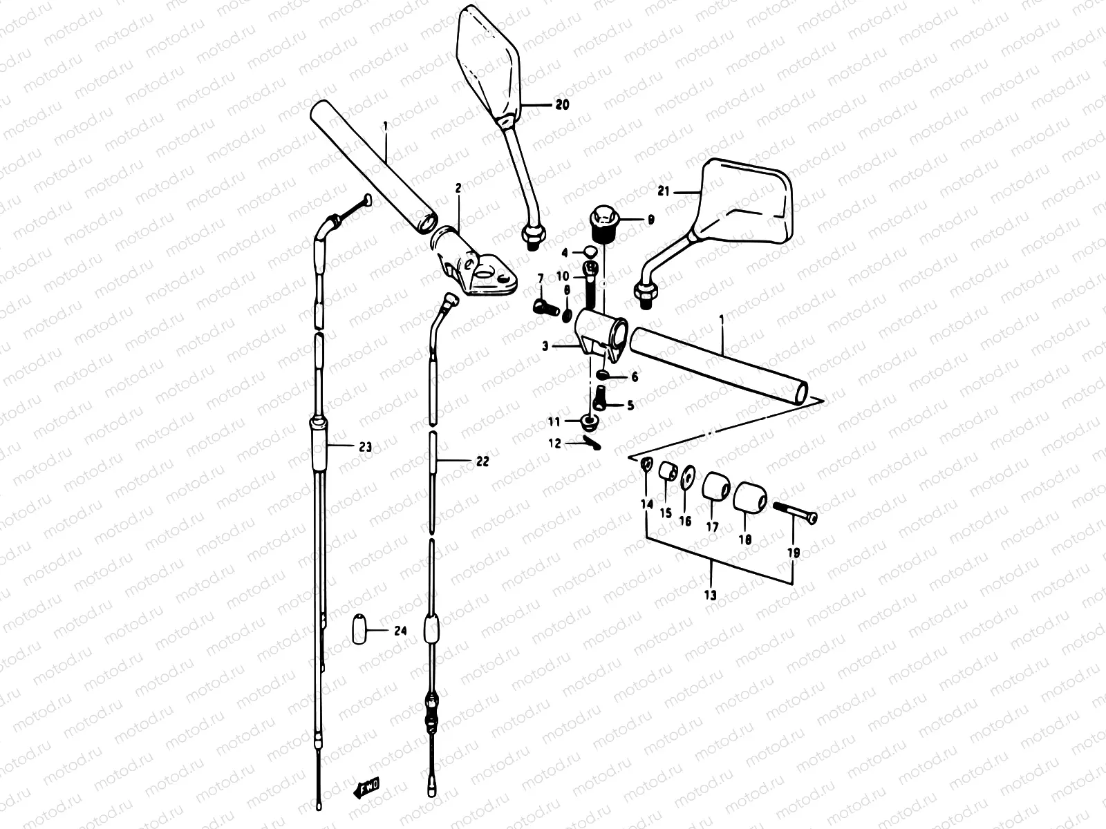 40 - HANDLEBAR (MODEL D F.NO.111266~ / MODEL E/F/G/J/K)