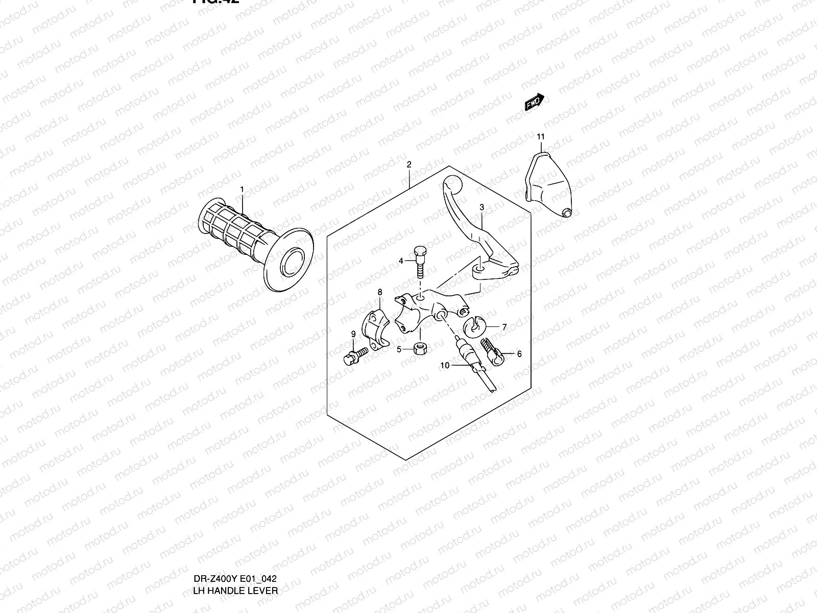 42 - LEFT HANDLE LEVER (DR-Z400EY/EK1/EK2/EK3/EK4 E01,DR-Z400EY P37)