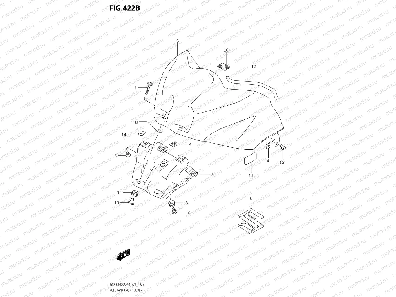 422B - FUEL TANK FRONT COVER (GSX-R1000A)(SEE NOTE 1)