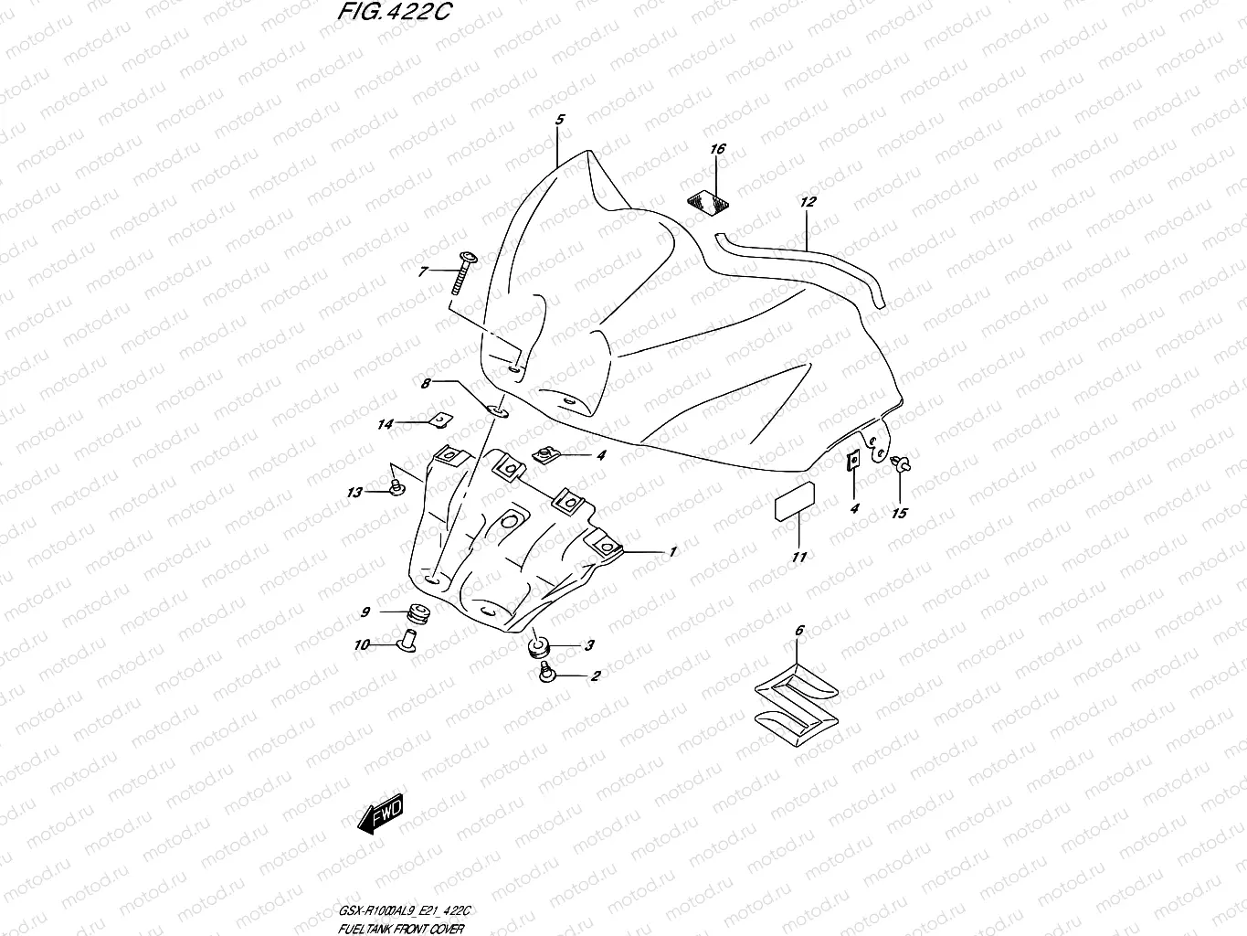 422C - FUEL TANK FRONT COVER (GSX-R1000A)(SEE NOTE 1)