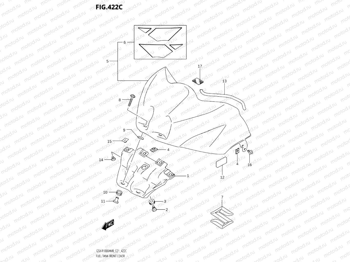 422C - FUEL TANK FRONT COVER (GSX-R1000A)(SEE NOTE 1)