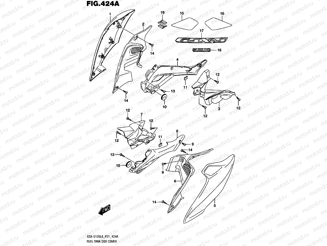 424A - FUEL TANK SIDE COVER (GSX-S125MLL8 P21)