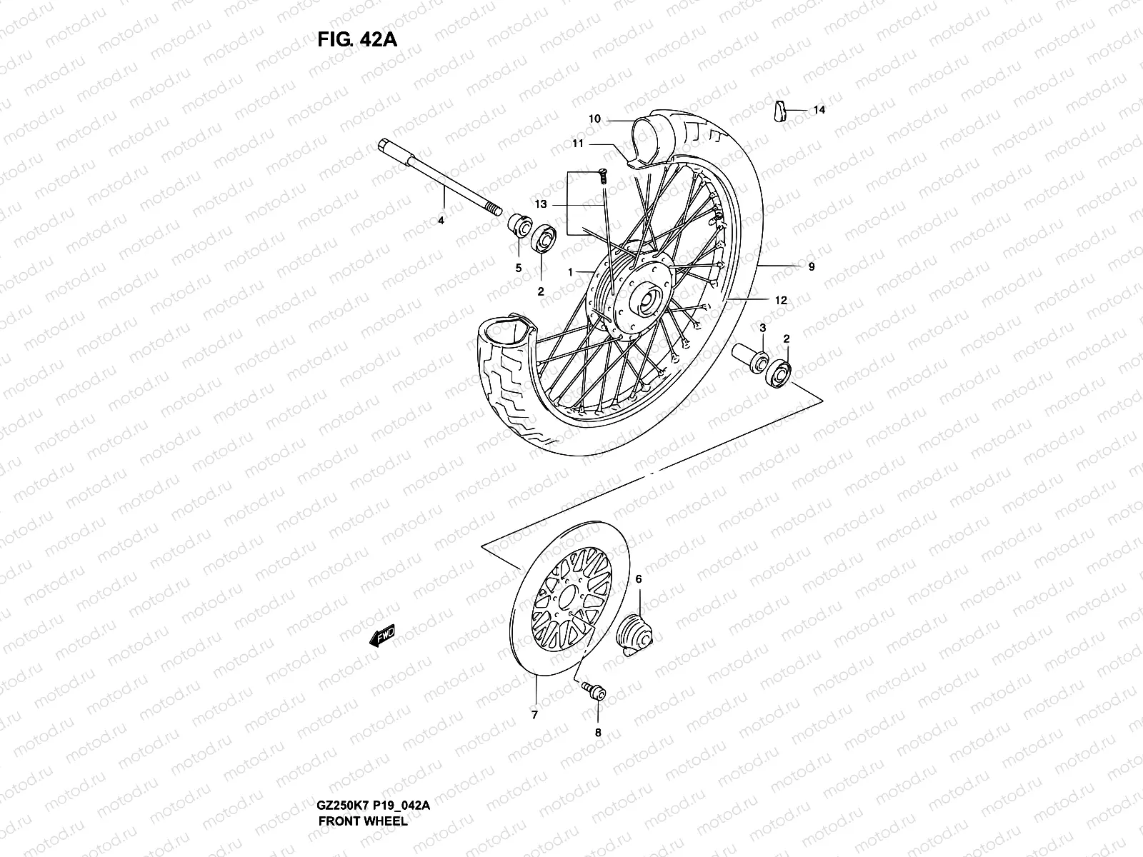 42A - FRONT WHEEL (MODEL K5/K6/K7)