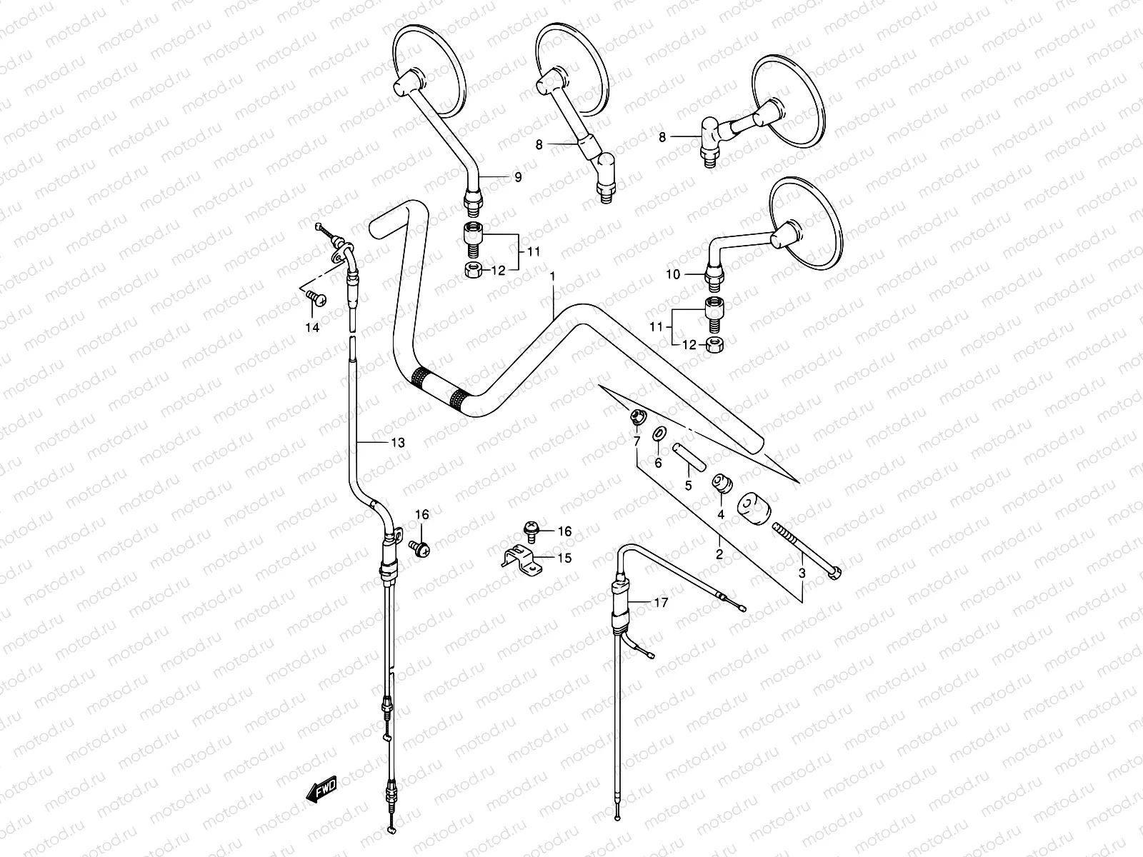 42A - HANDLEBAR (MODEL Y/K1/K2/K3)