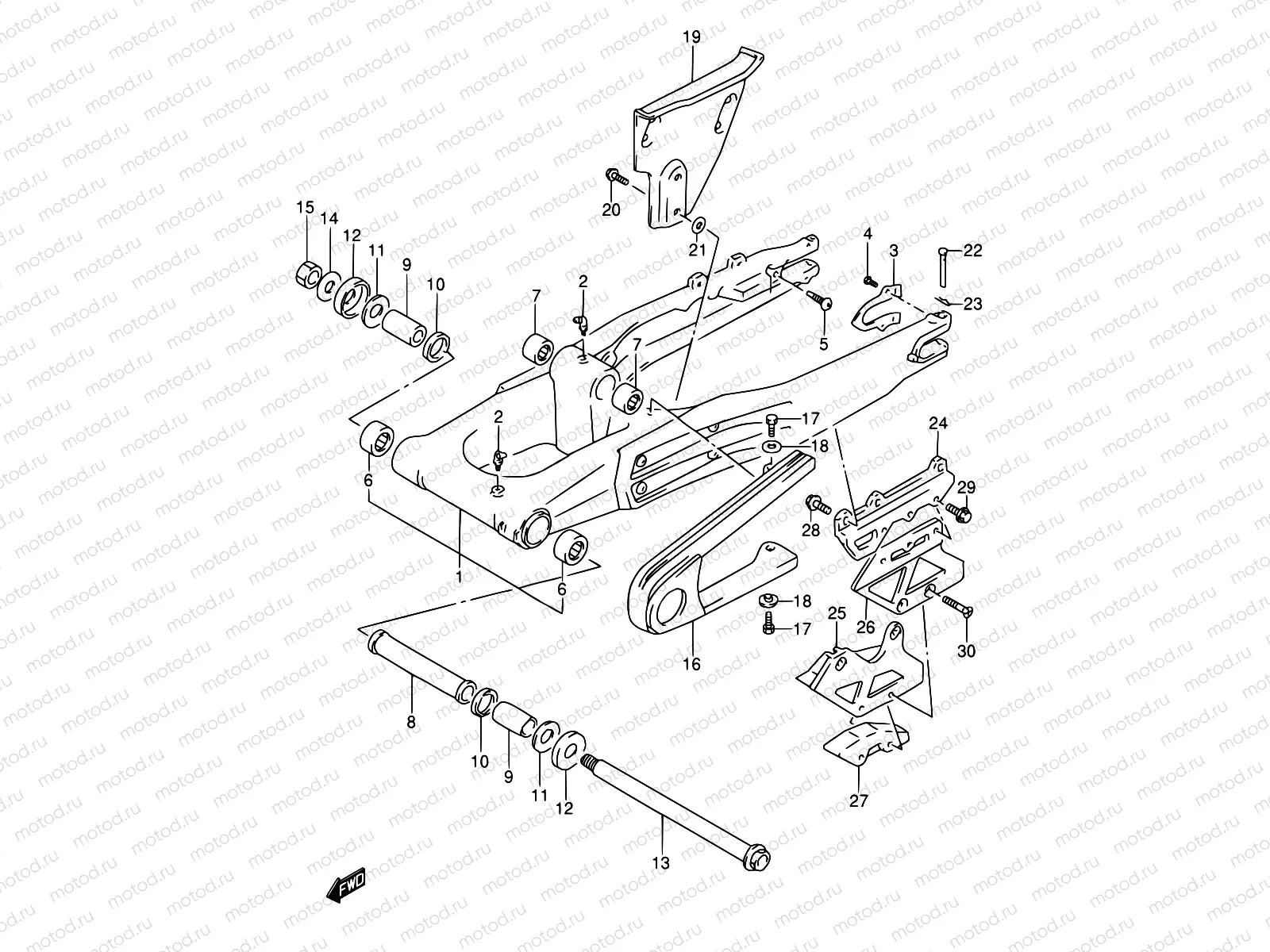 42A - REAR SWINGING ARM (MODEL R/S/T)