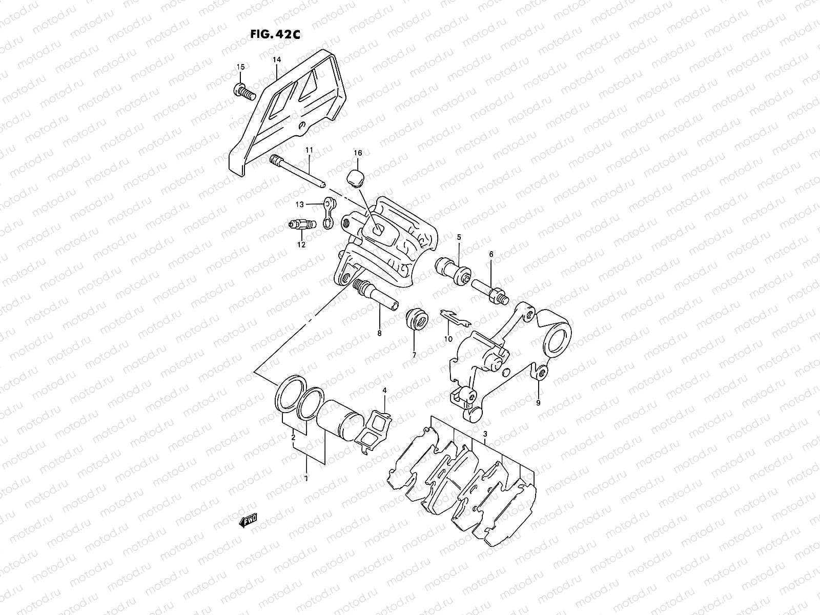 42C - REAR CALIPER (MODEL P/R/S/T)