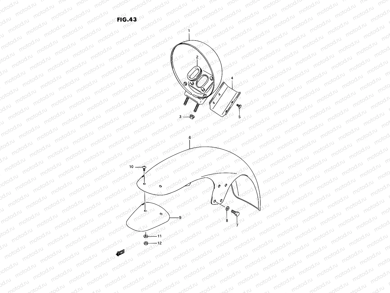 43 - FRONT FENDER (MODEL H/J/K/L/M/N/P/R)