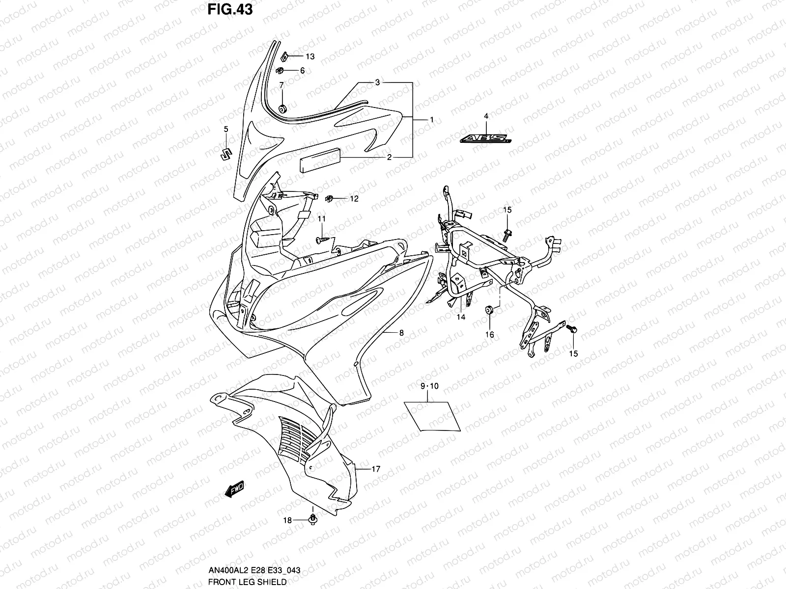 43 - FRONT LEG SHIELD (AN400ZAL2 E28)