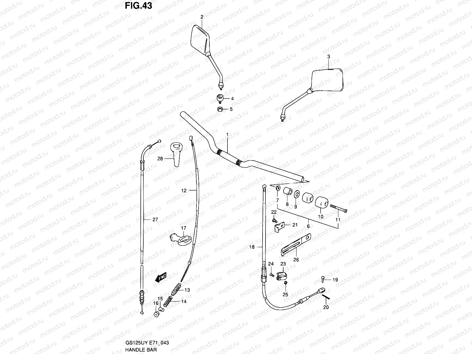 43 - HANDLEBAR - FRONT CABLE (GS125UX/UY/SUY/SUK1)