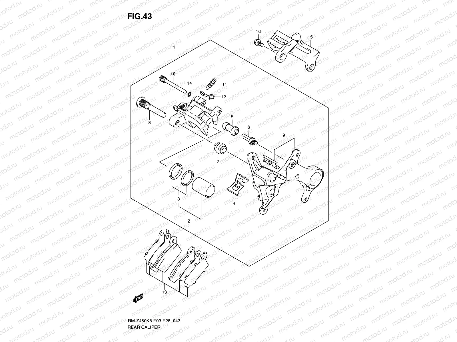 43 - REAR CALIPER (RM-Z450K8/K9/L0)