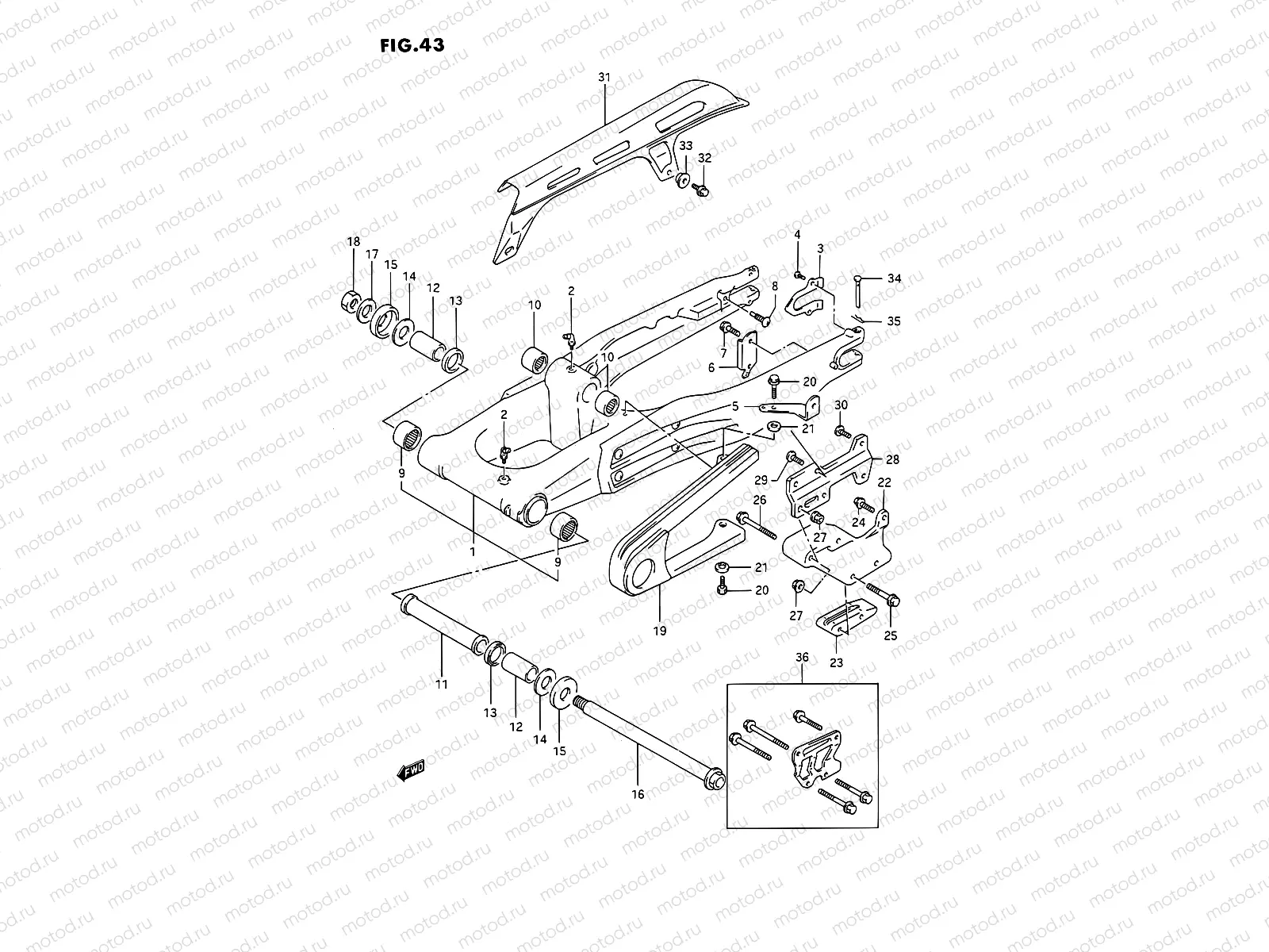 43 - REAR SWINGING ARM (MODEL L/M/N/P)