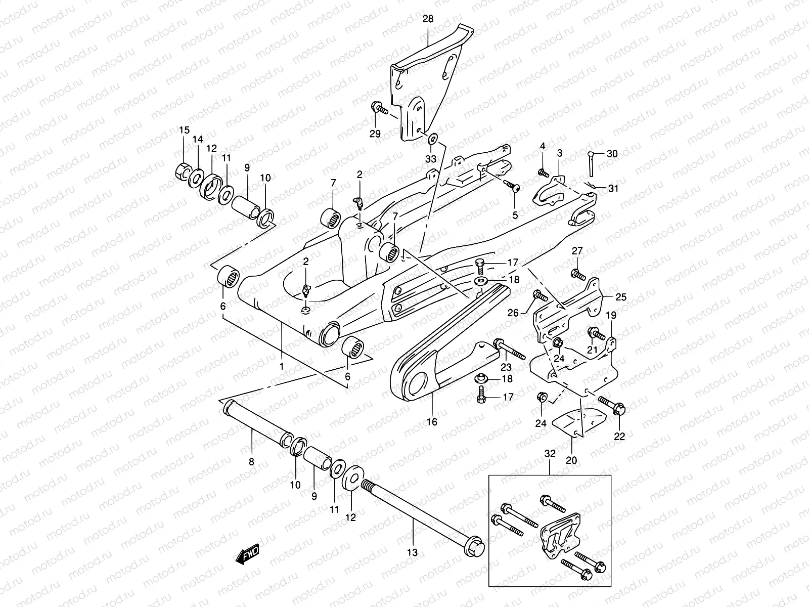 43 - REAR SWINGING ARM (MODEL L/M/N/P)