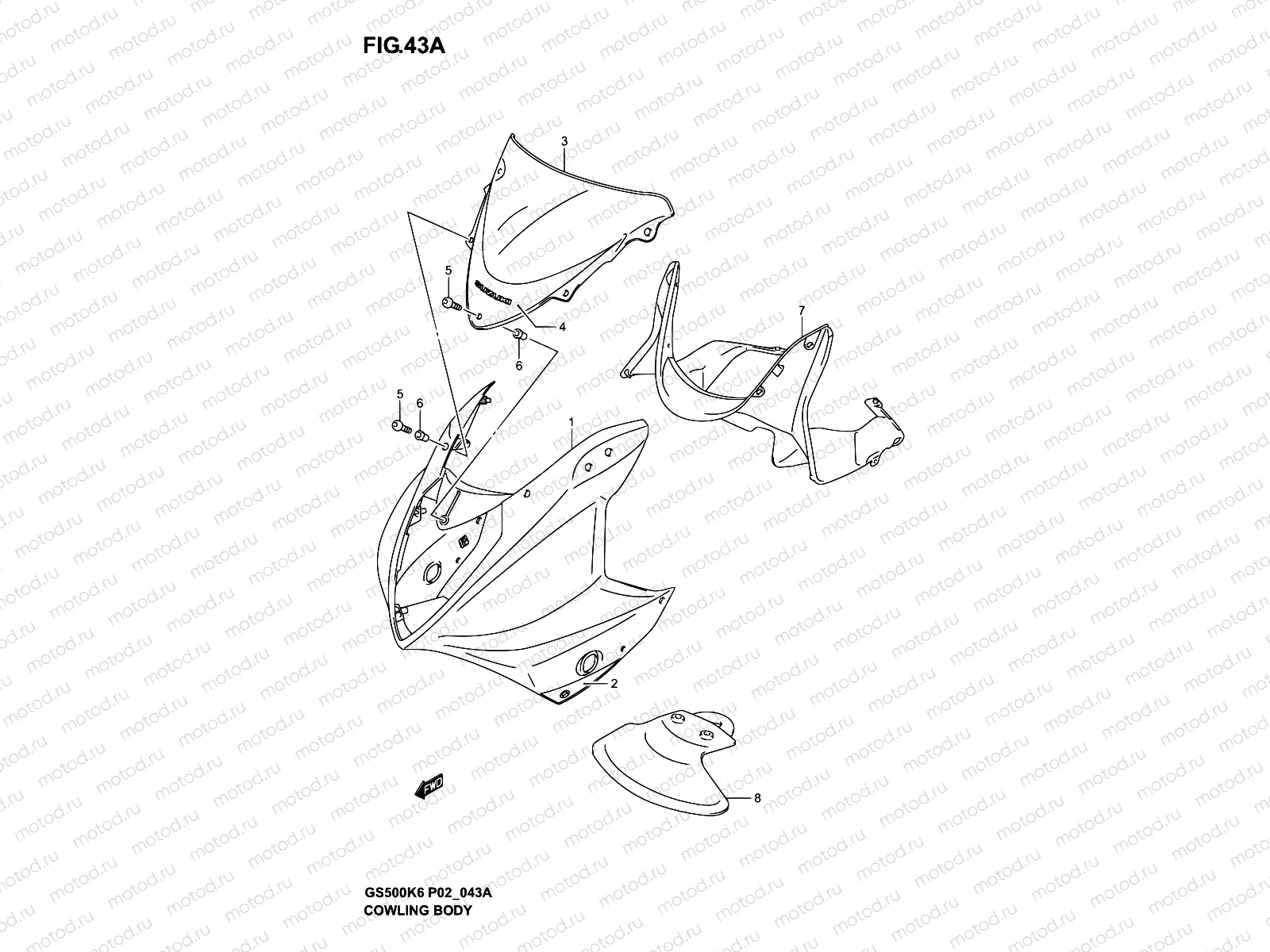 43A - COWLING BODY (GS500FK4/FUK4)