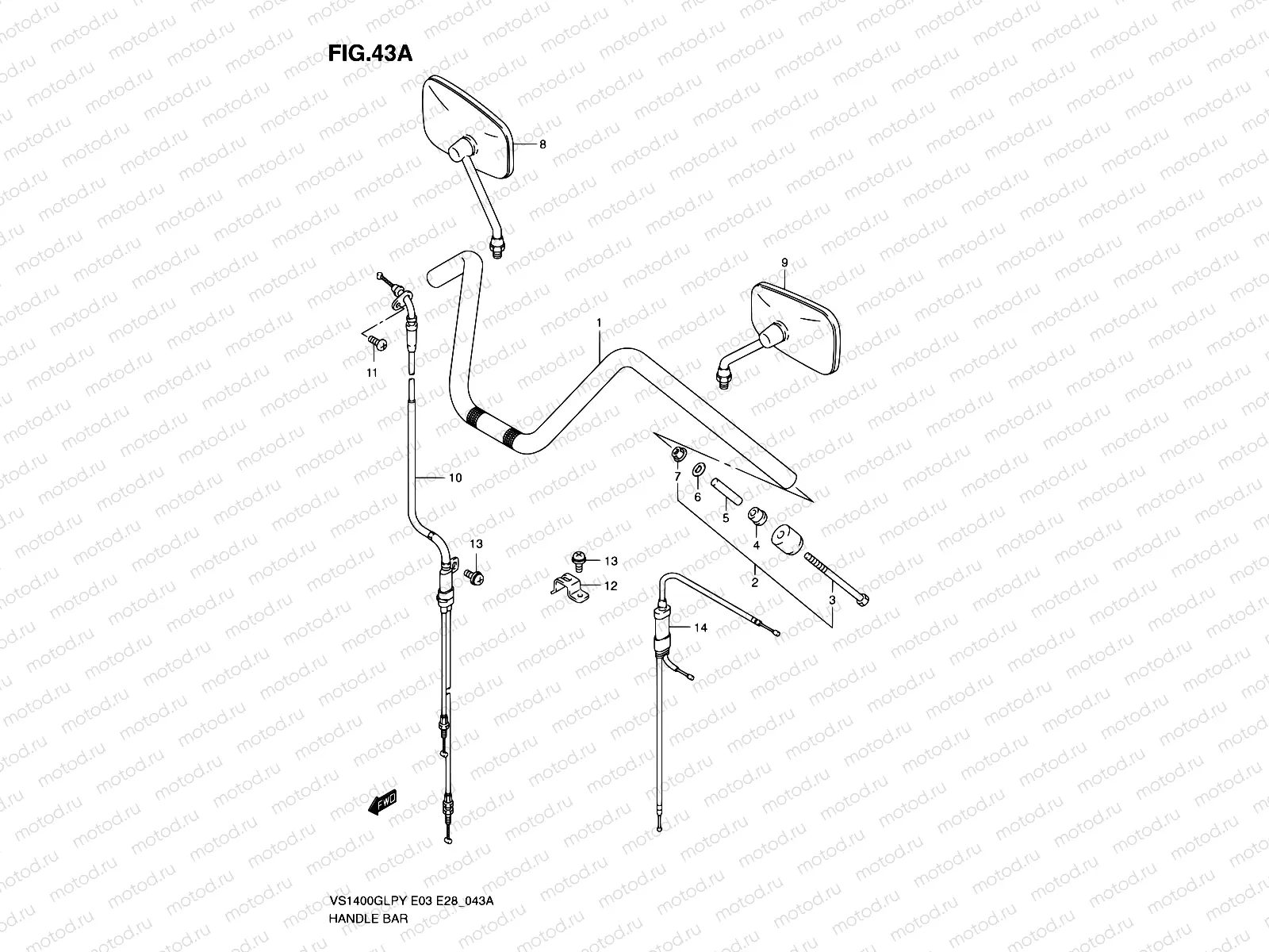 43A - HANDLEBAR (MODEL Y/K1/K2/K3)