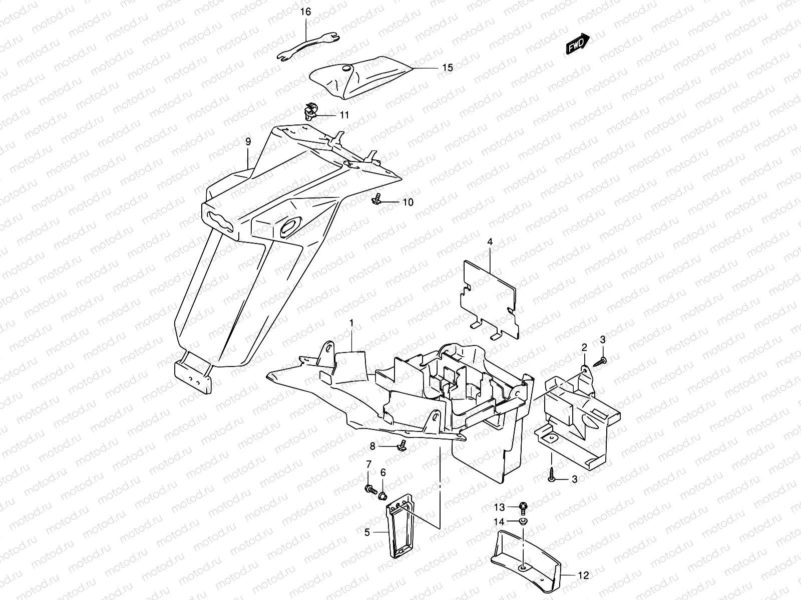 43A - REAR FENDER (SV1000/U1/U2K3,MODEL K4/K5)