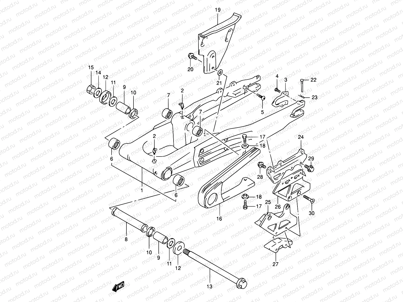 43A - REAR SWINGING ARM (MODEL R/S/T)