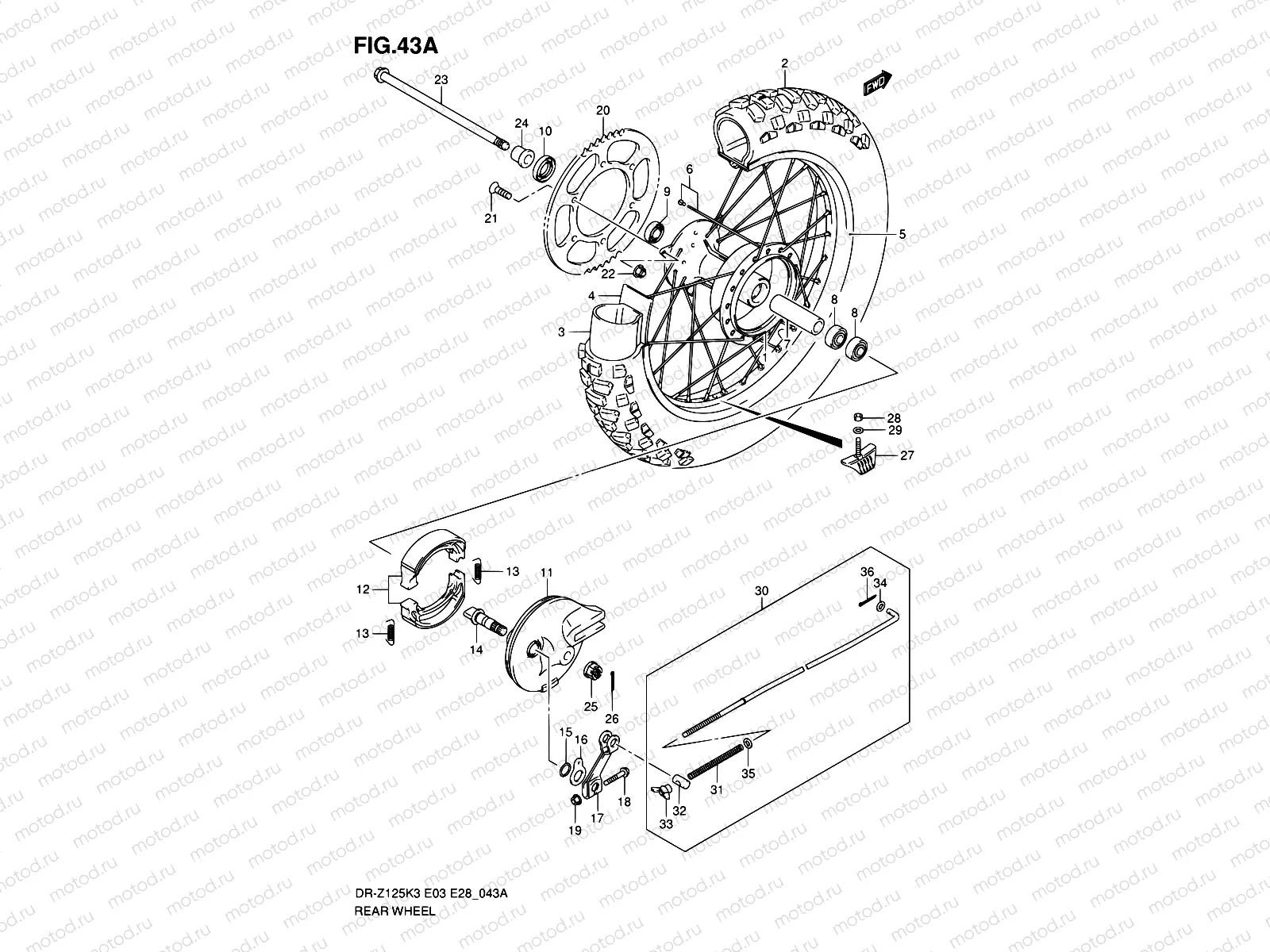 43A - REAR WHEEL (DR-Z125K4/K5/K6/K7)