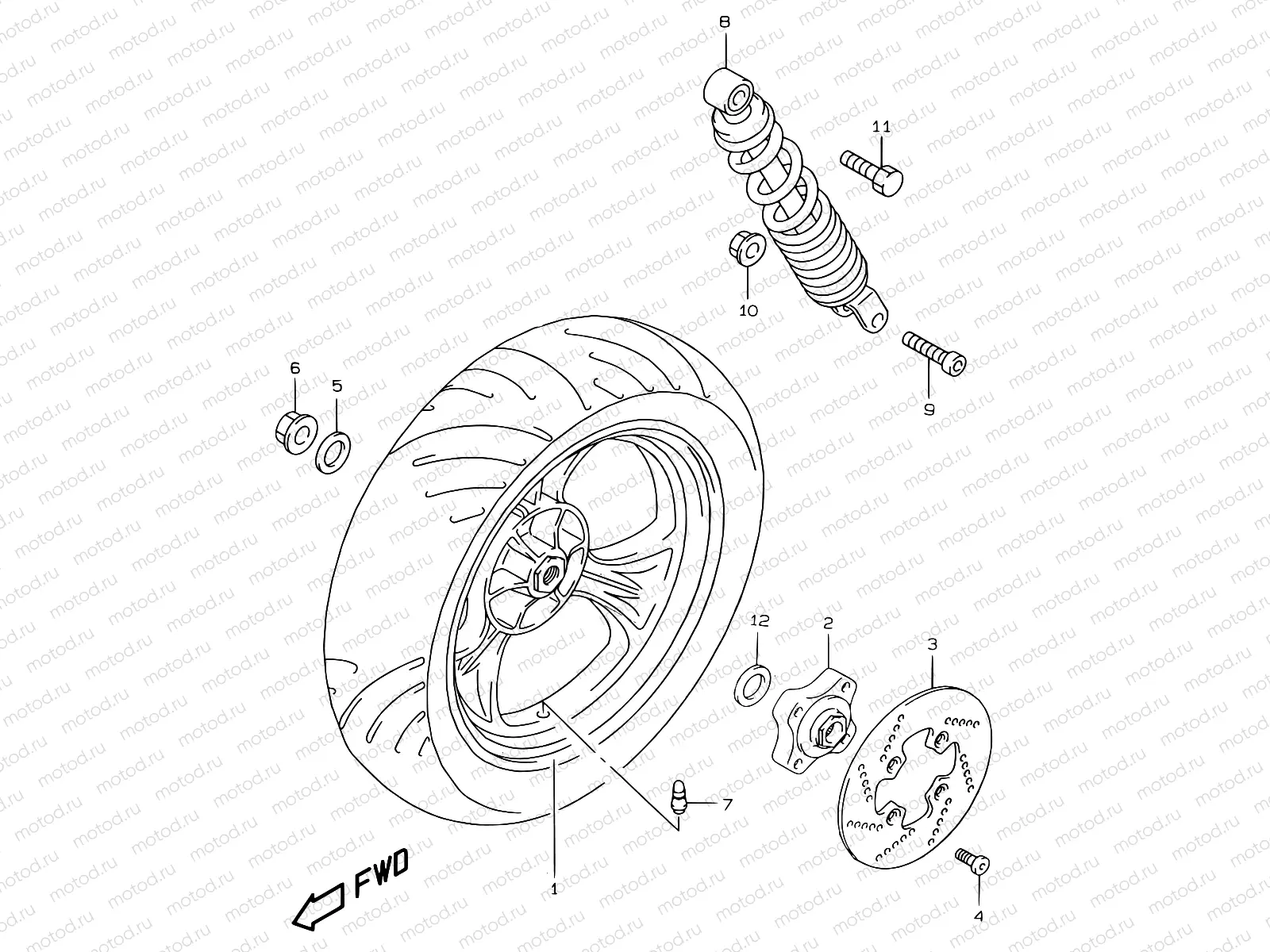 43A - REAR WHEEL (MODEL AY50W/WR X)