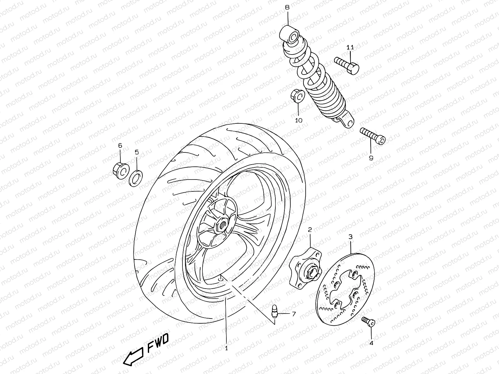 43B - REAR WHEEL (MODEL AY50W/WR Y)