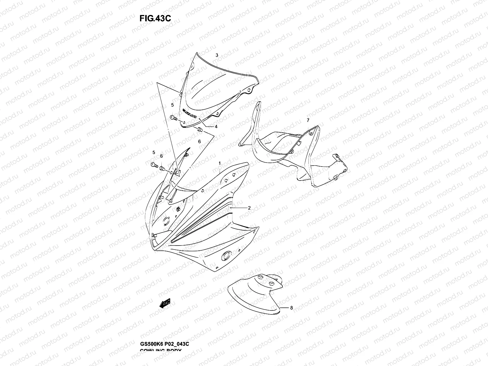 43C - COWLING BODY (GS500FK6/FUK6)