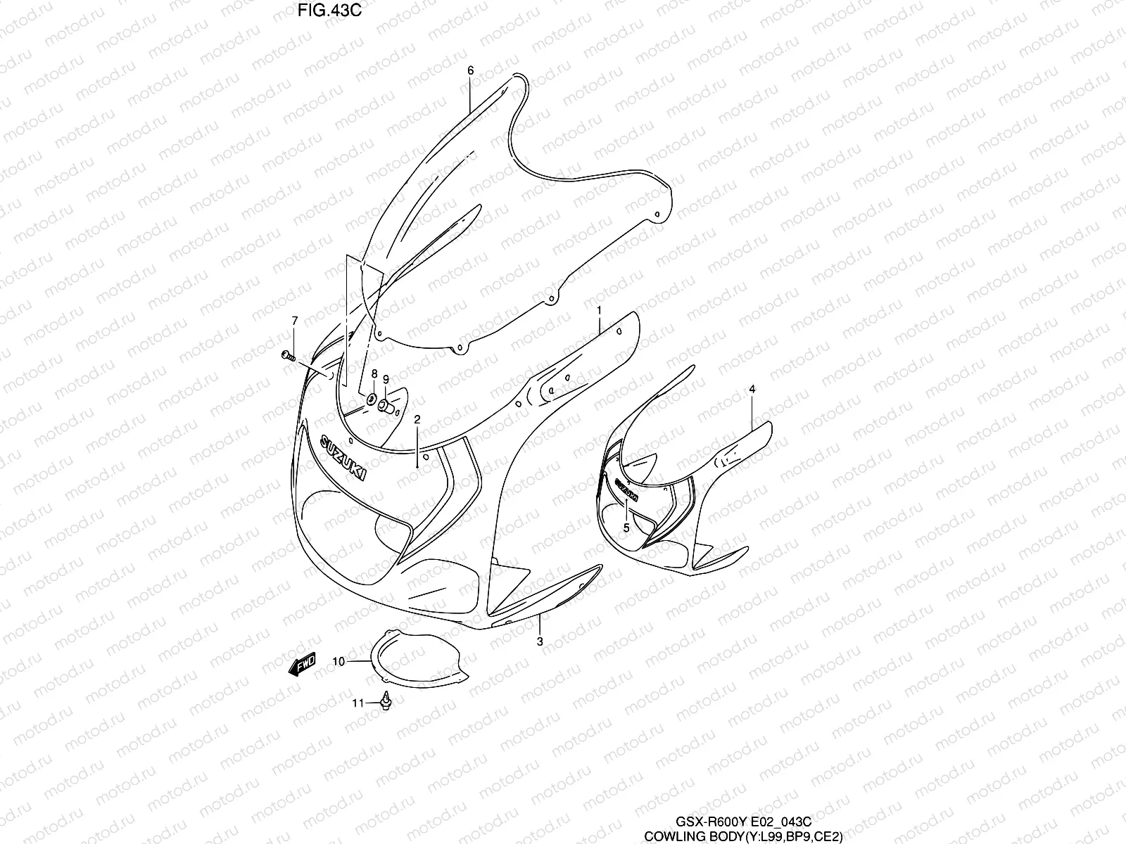 43C - COWLING BODY (MODEL Y FOR L99,BP9,CE2)