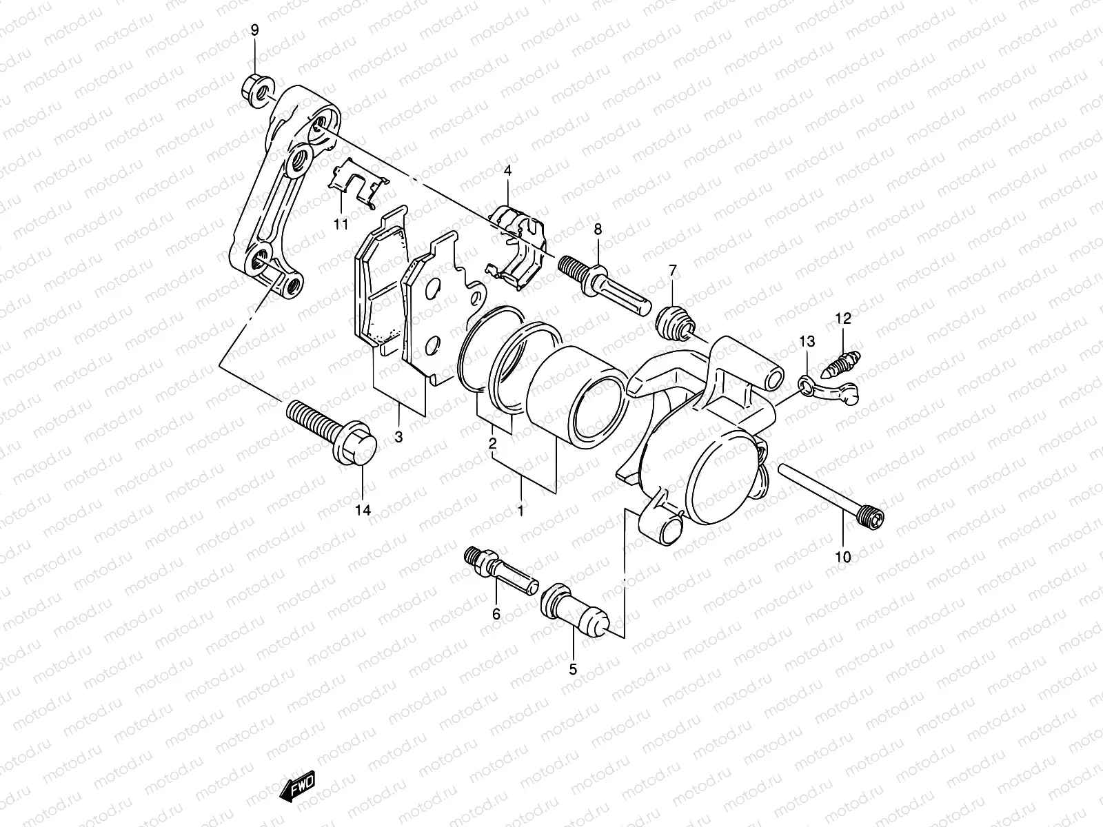 44 - FRONT CALIPER (MODEL V/W/X)