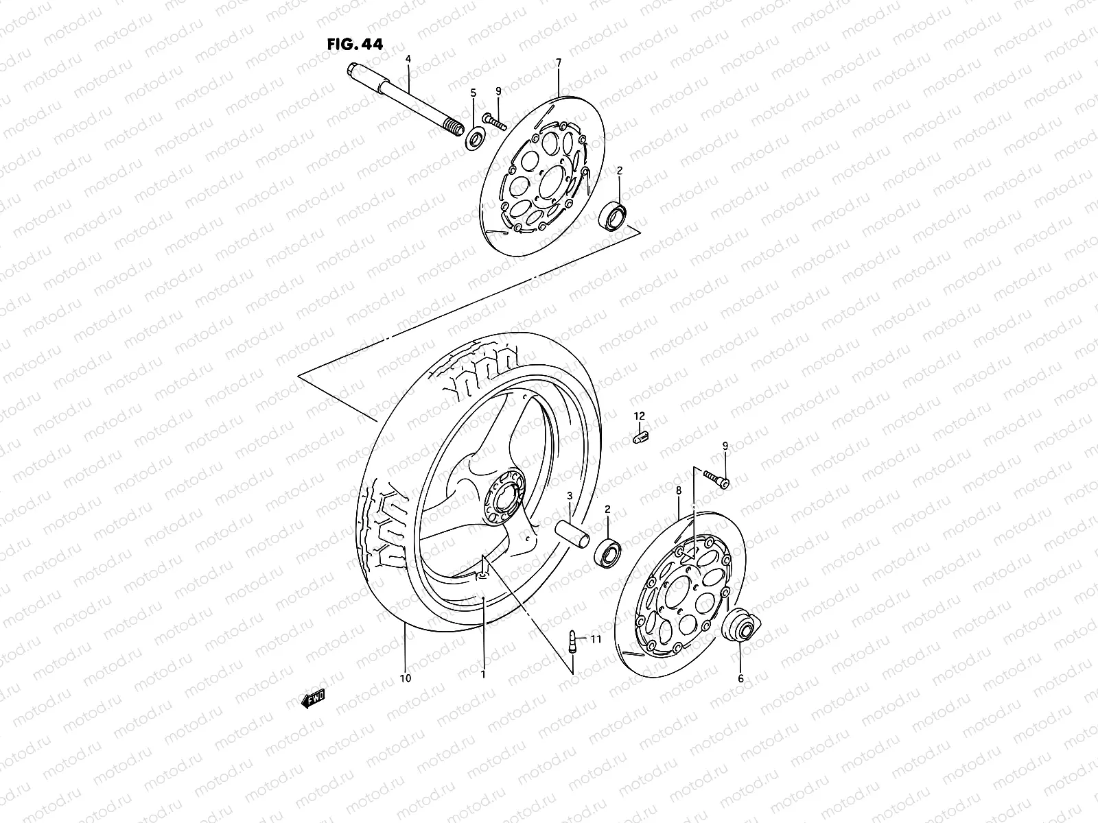 44 - FRONT WHEEL (MODEL N/P)