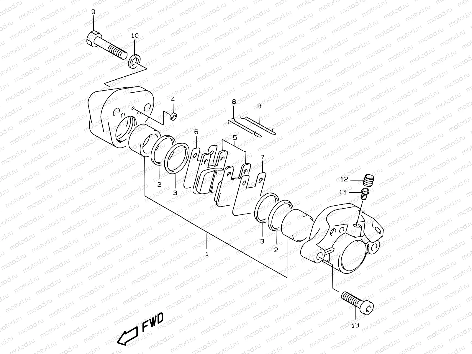 44 - REAR CALIPER (MODEL AY50W/WR X/Y/K1)