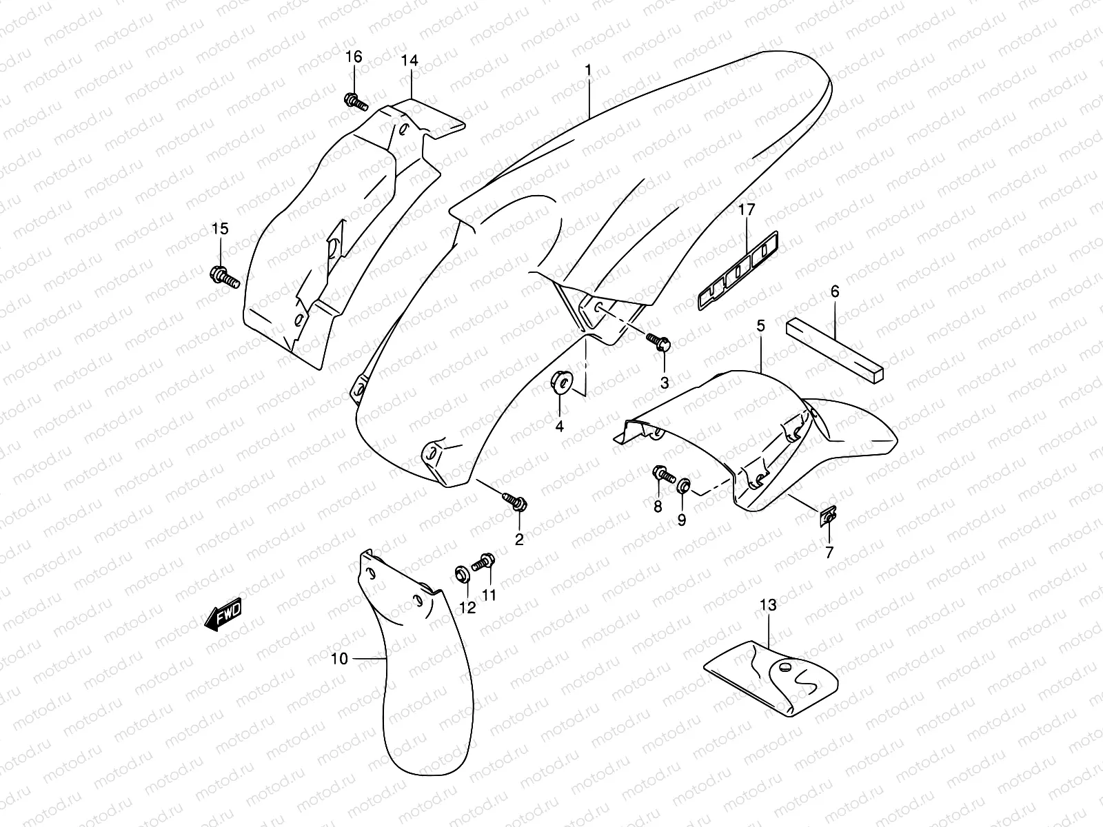 44 - REAR FENDER (MODEL Y/K1/K2/K3)