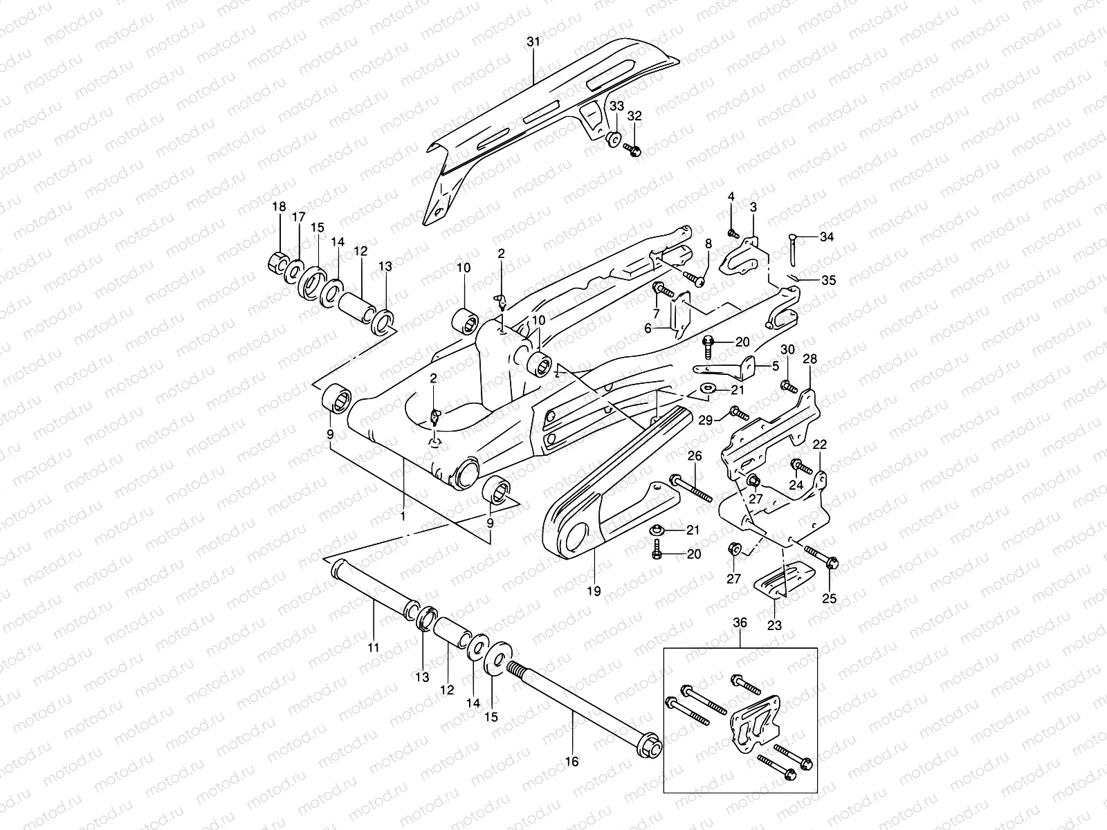 44 - REAR SWINGING ARM (MODEL L/M/N/P)