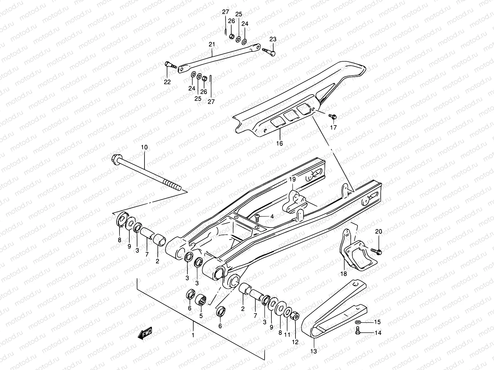 44 - REAR SWINGINGARM (MODEL K1/MODEL K2 P09)