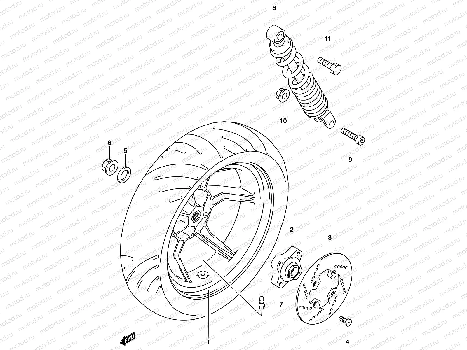 44 - REAR WHEEL (MODEL AY50WR K1/K2/AY50W K3)