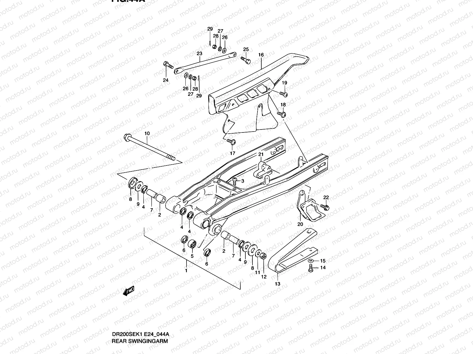 44A - REAR SWINGING ARM (MODEL K2/K3/K4/K5 E06,E24)