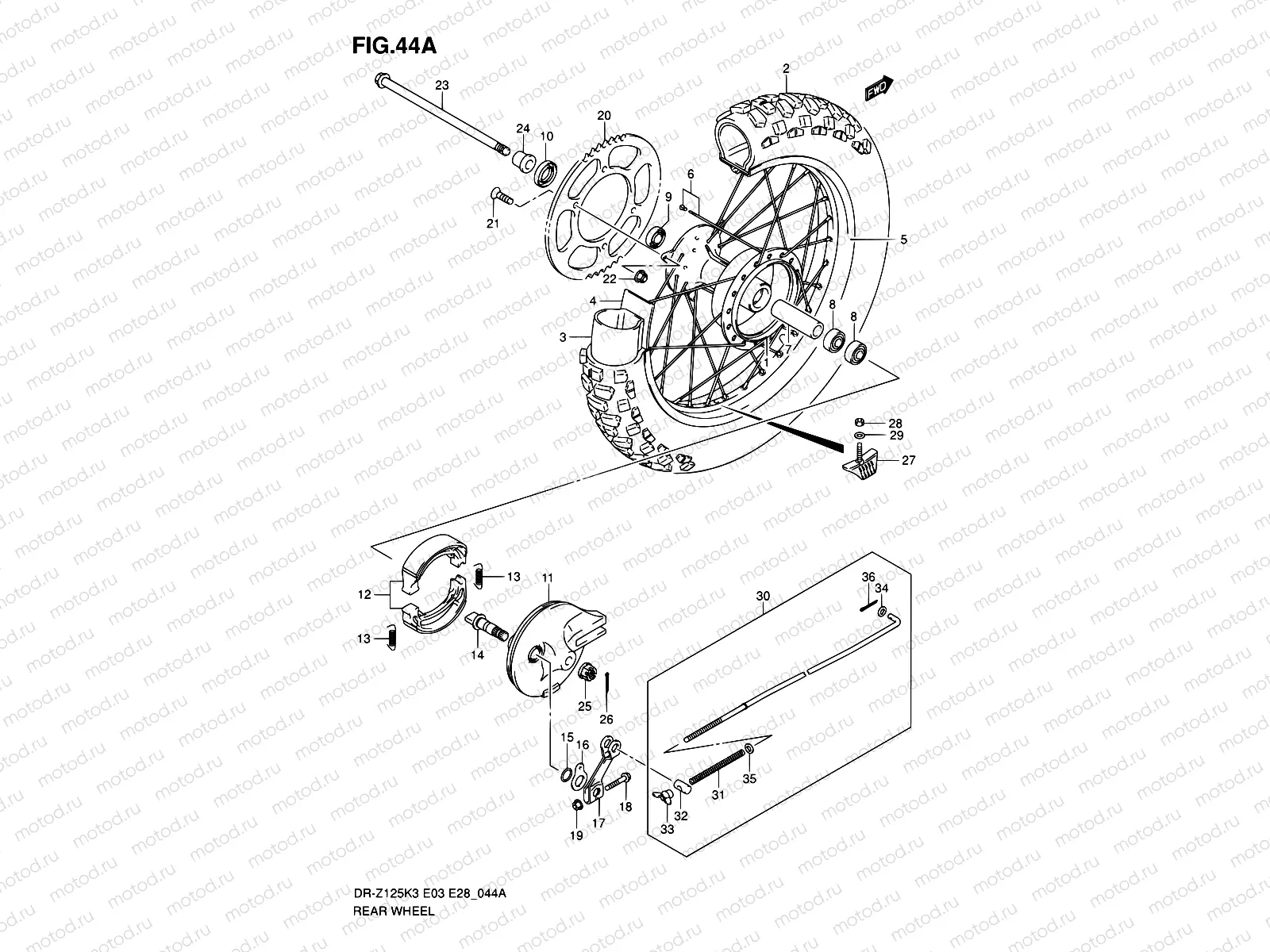 44A - REAR WHEEL (DR-Z125LK4/LK5/LK6/LK7)