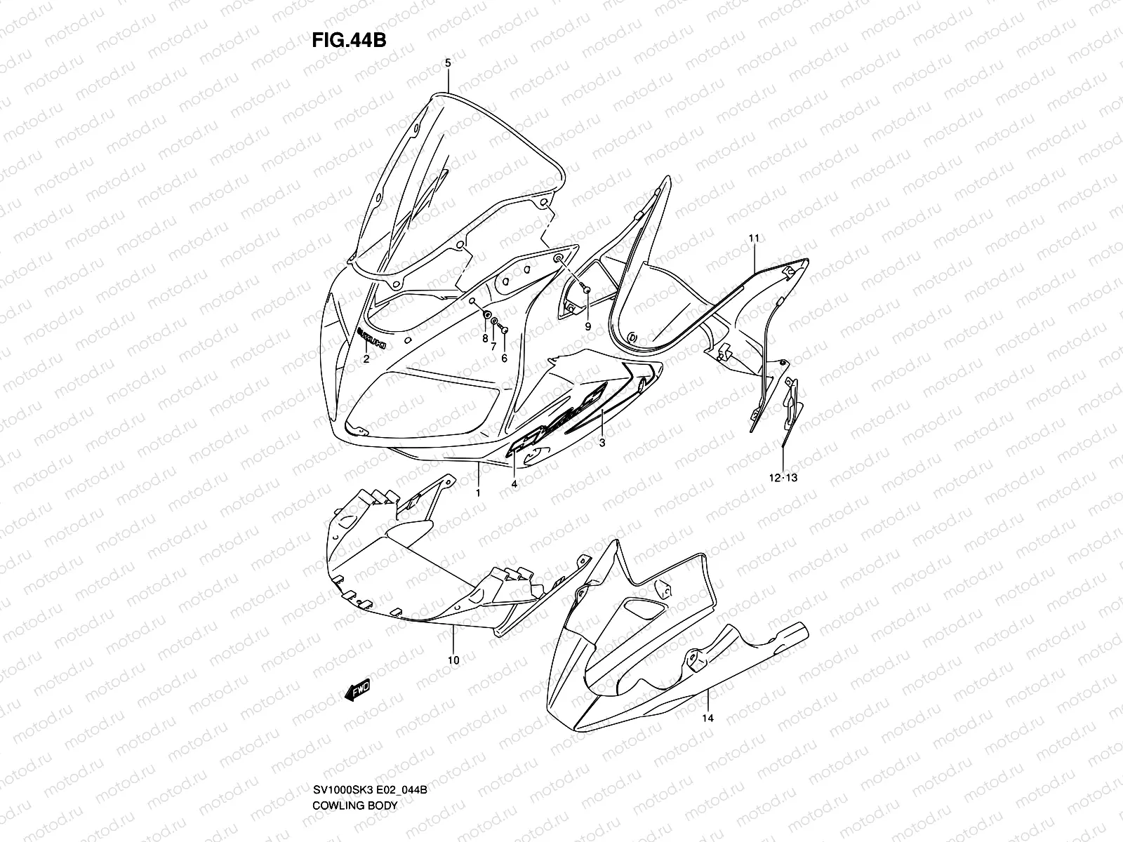 44B - COWLING BODY (SV1000SZ/S1Z/S2Z K5)