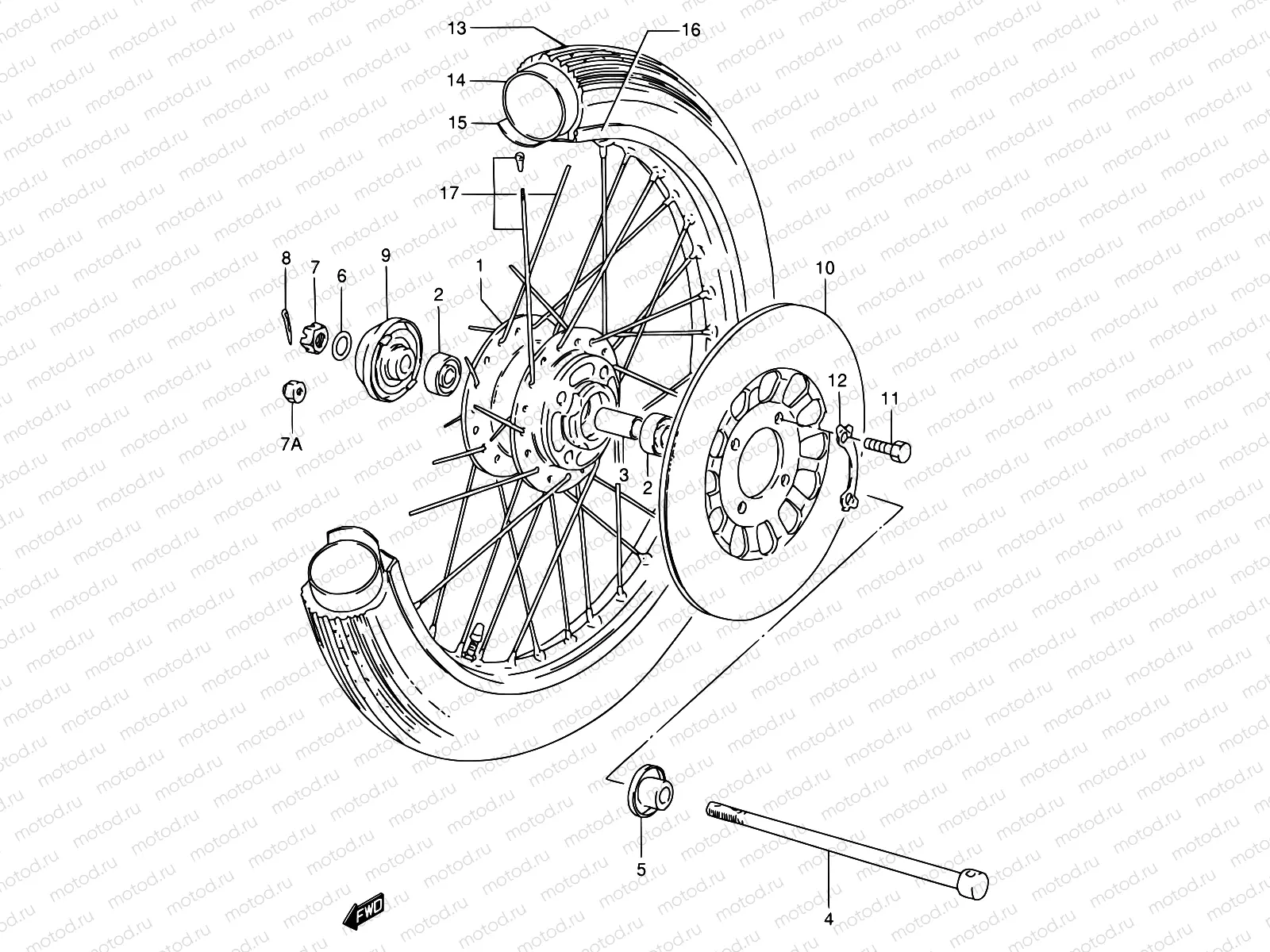 45 - FRONT WHEEL (GN125Z/D/K/M/R)