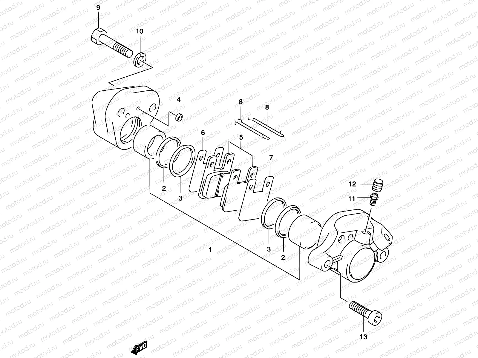 45 - REAR CALIPER (MODEL AY50WR K1/K2/AY50W K3/K4)