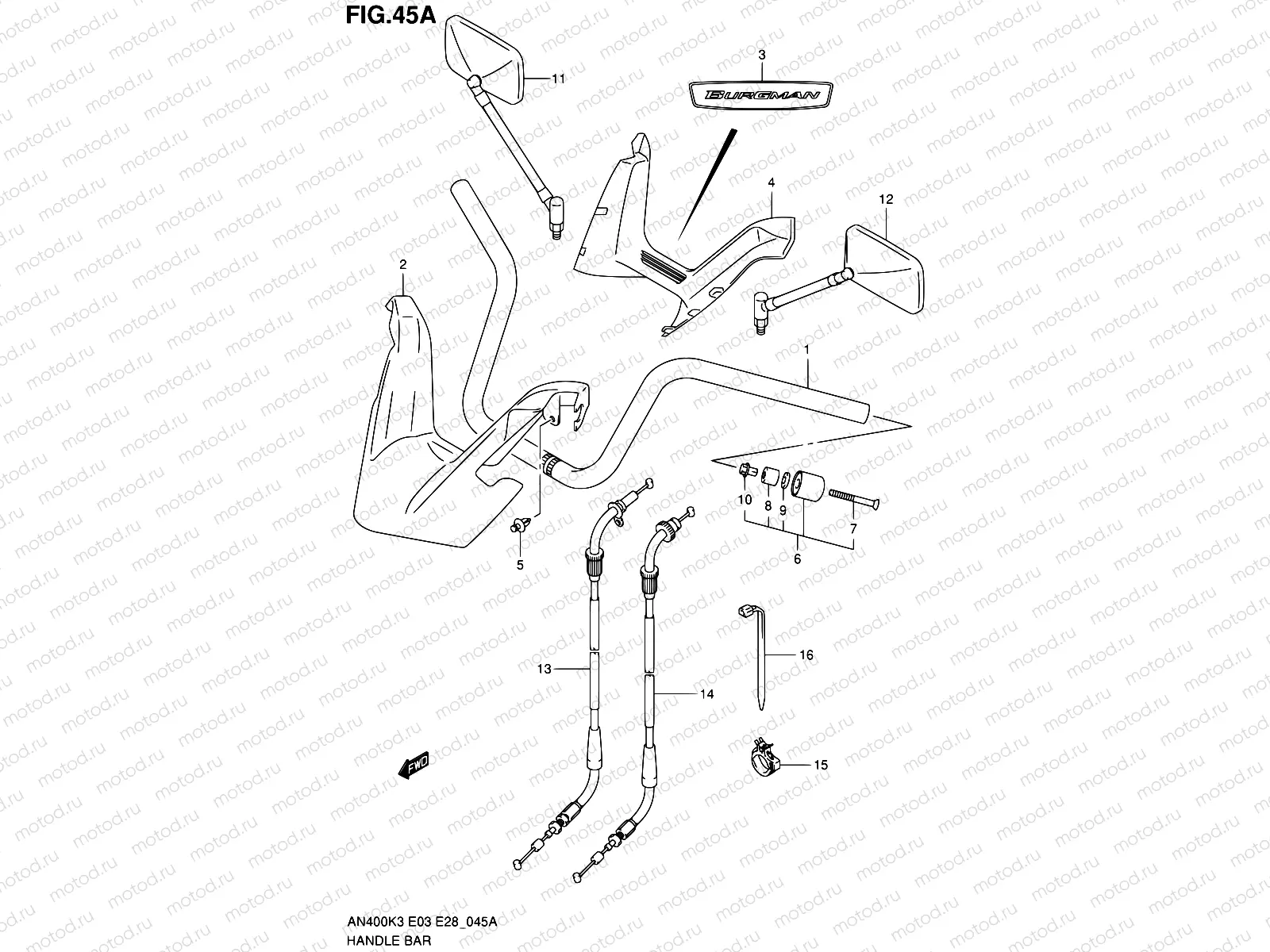 45A - HANDLEBAR (MODEL K4,AN400K5/K6)