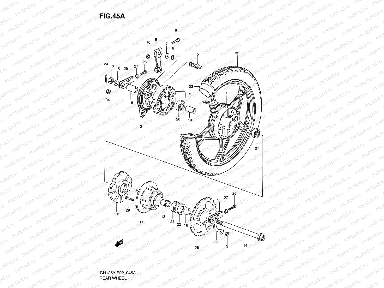 45A - REAR WHEEL (GN125EV/EW/EX/EY/EK1)