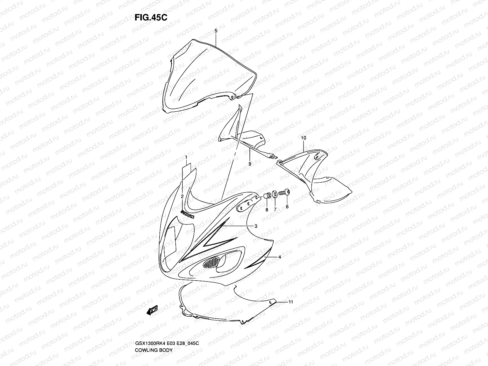 45C - COWLING BODY (GSX1300RZK6)