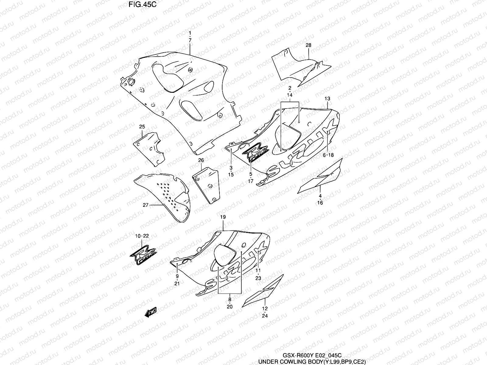 45C - UNDER COWLING BODY (MODEL Y FOR L99,BP9,CE2)