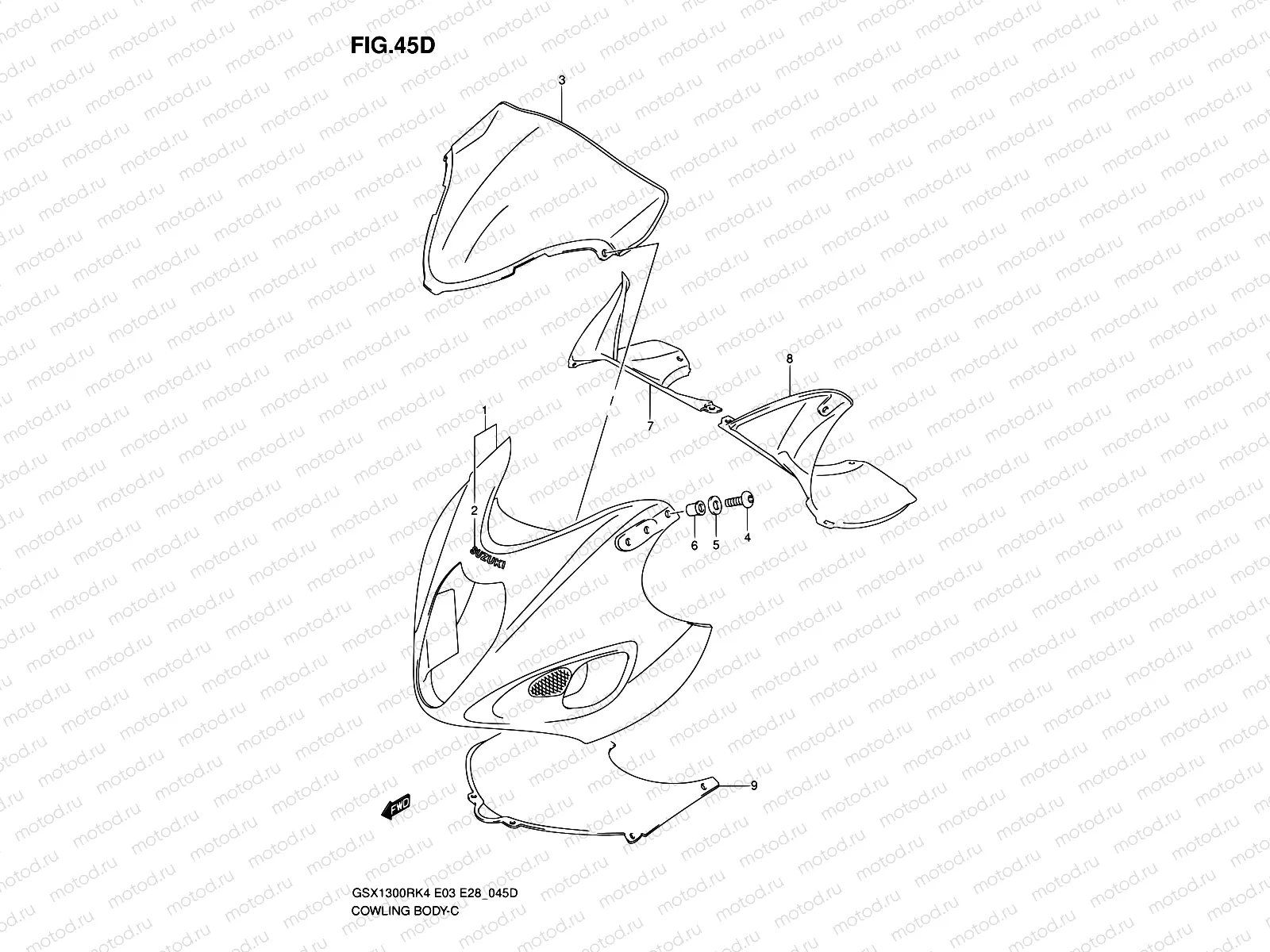 45D - COWLING BODY (GSX1300RZK7)