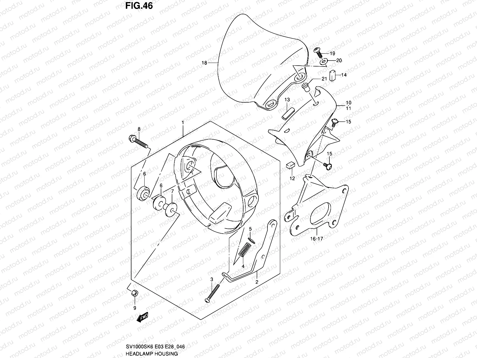 46 - HEADLAMP HOUSING (SV1000K6 E33)