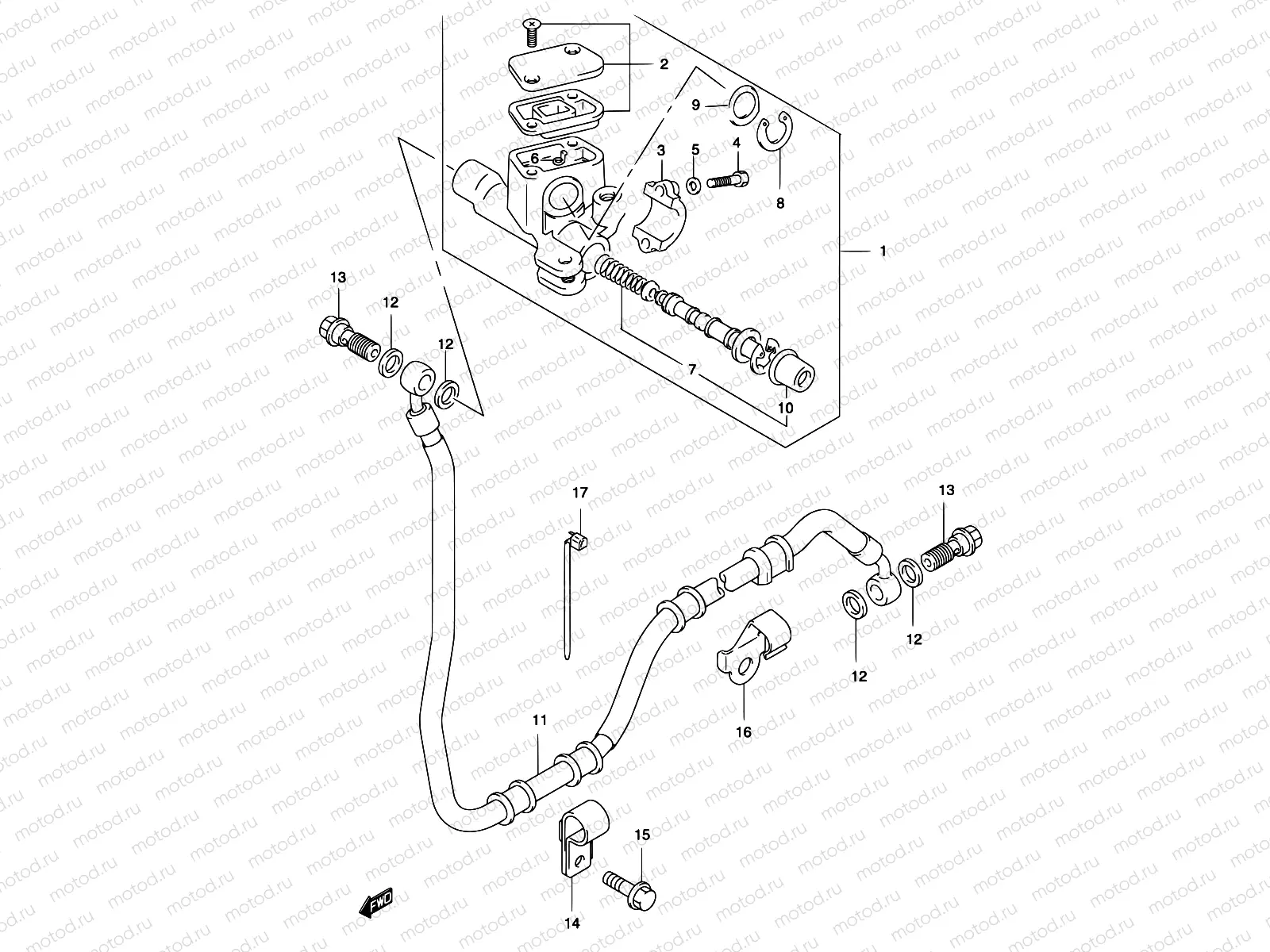 46 - REAR MASTER CYLINDER (MODEL AY50WR K1/K2/ AY50W K3/K4)