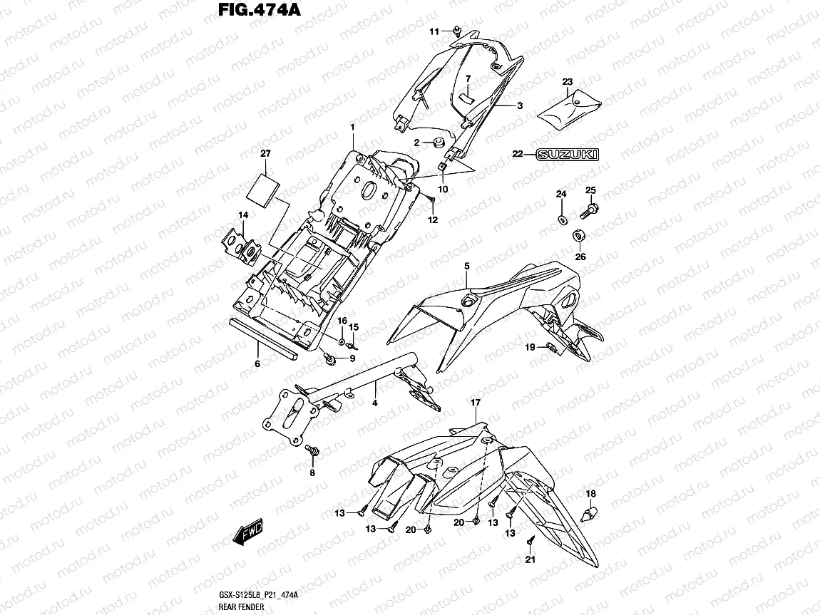 474A - REAR FENDER (GSX-S125MLL8 P21)